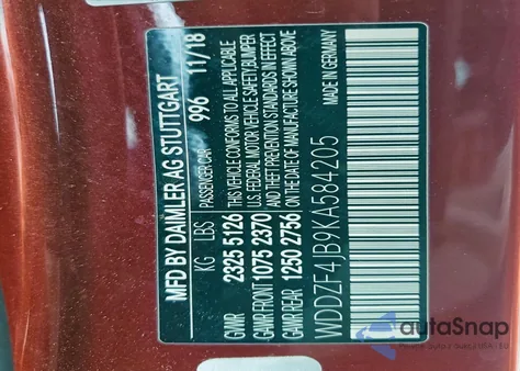 2019 Mercedes-Benz E 300 z USA, uszkodzony, nr VIN WDDZF4JB9KA584205